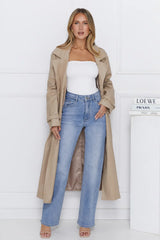 Subtle Sophistication Faux Leather Trench Coat Beige