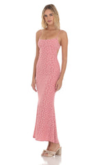Textured Floral Maxi Dress in Pink