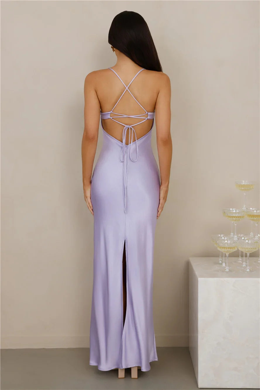 The Samara Satin Maxi Dress Lilac