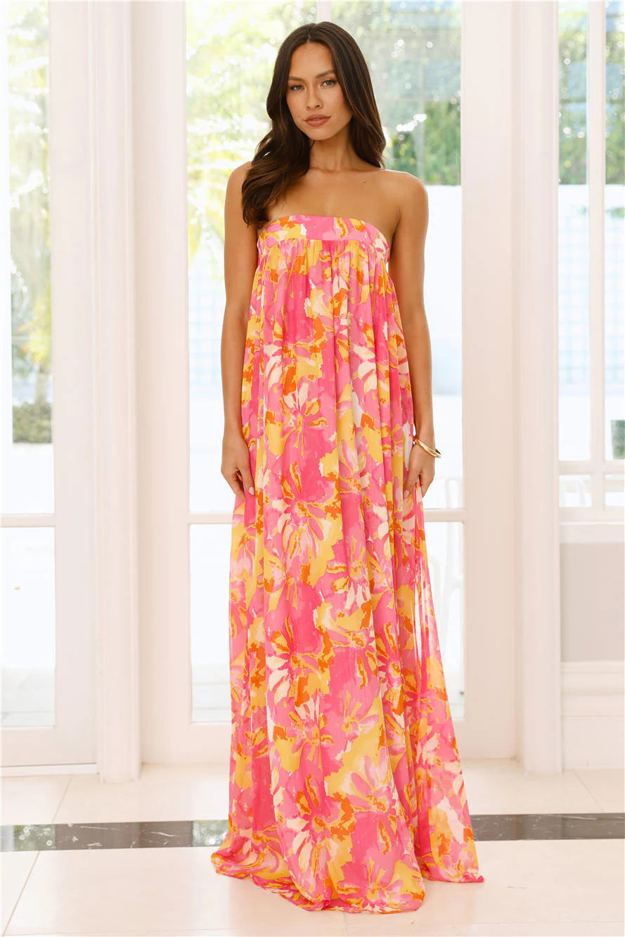 Sunshine State Of Mind Strapless Maxi Dress Pink