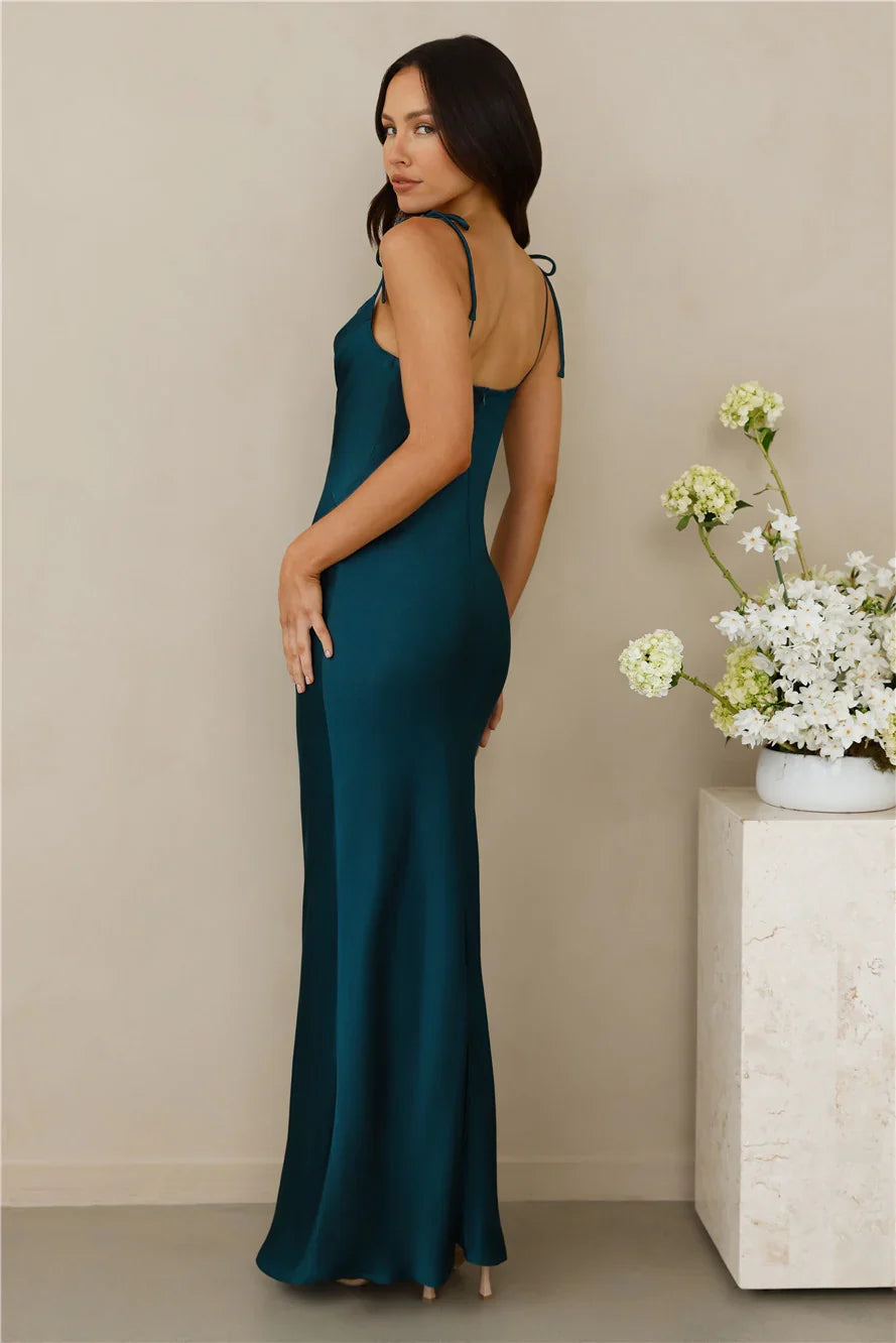 The Penelope Cowl Satin Maxi Dress Teal