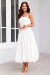 Vacay In The Maldives Strapless Bubble Midi Dress White