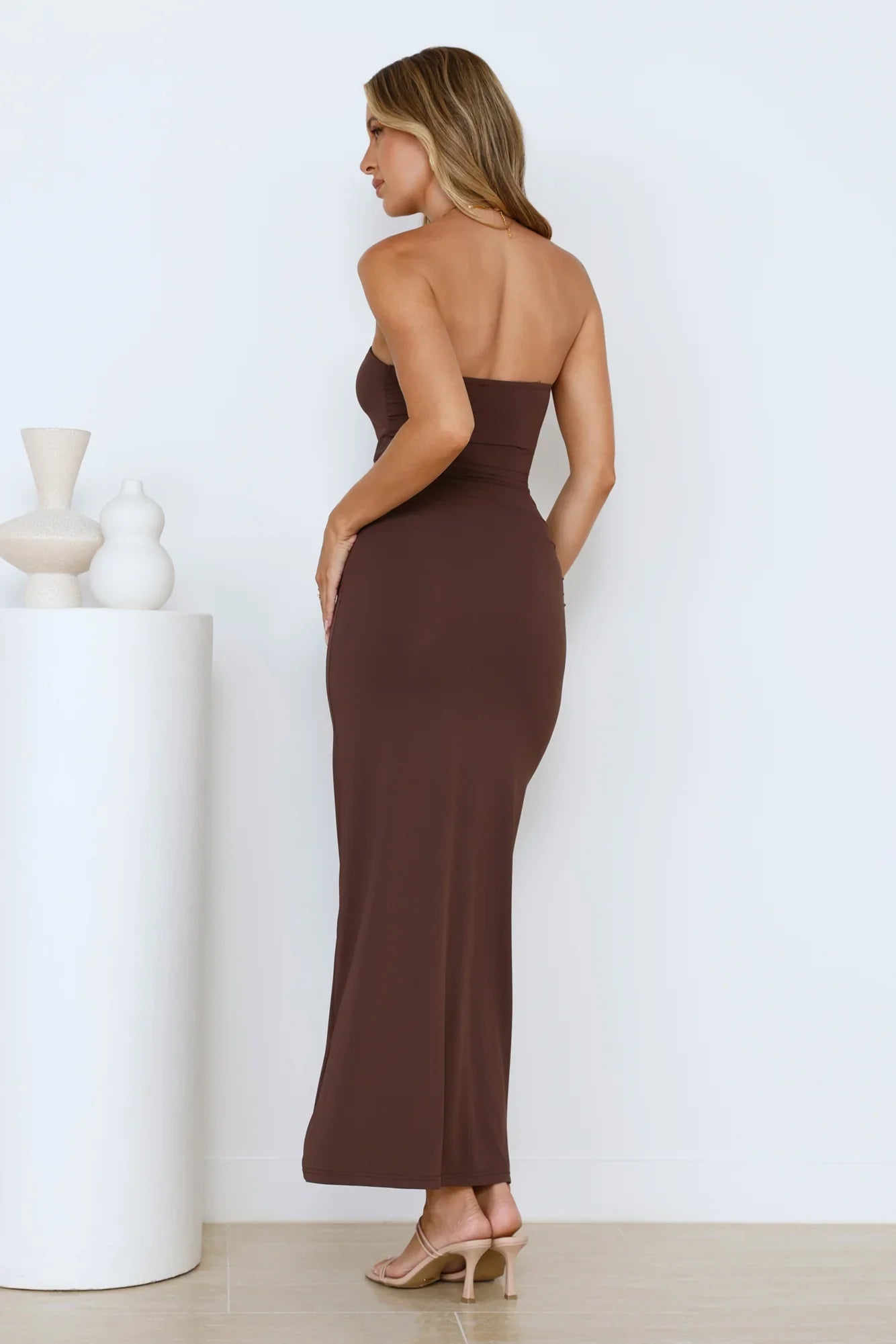 Stylish Days Strapless Maxi Dress Brown