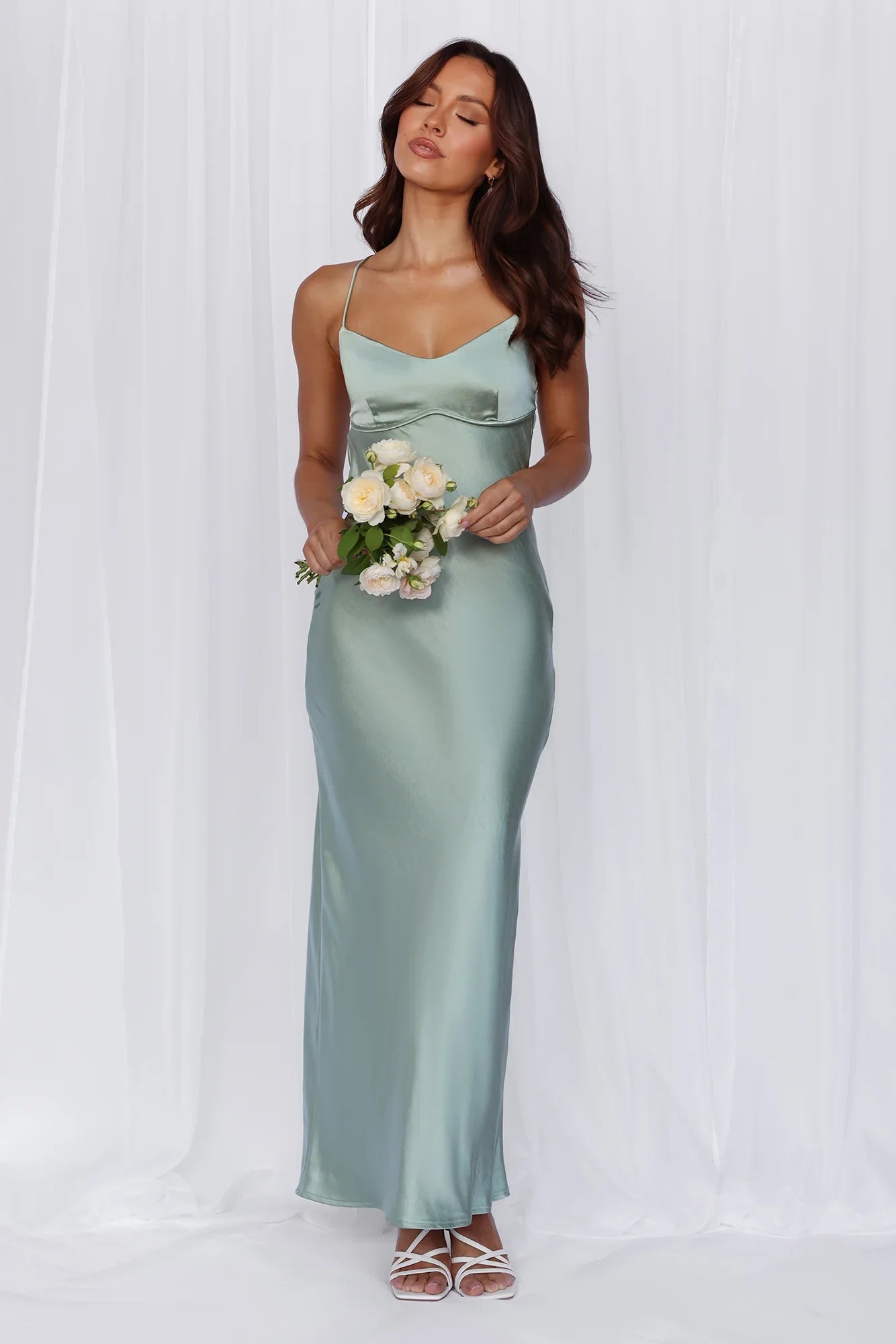 The Samara Satin Maxi Dress Sage