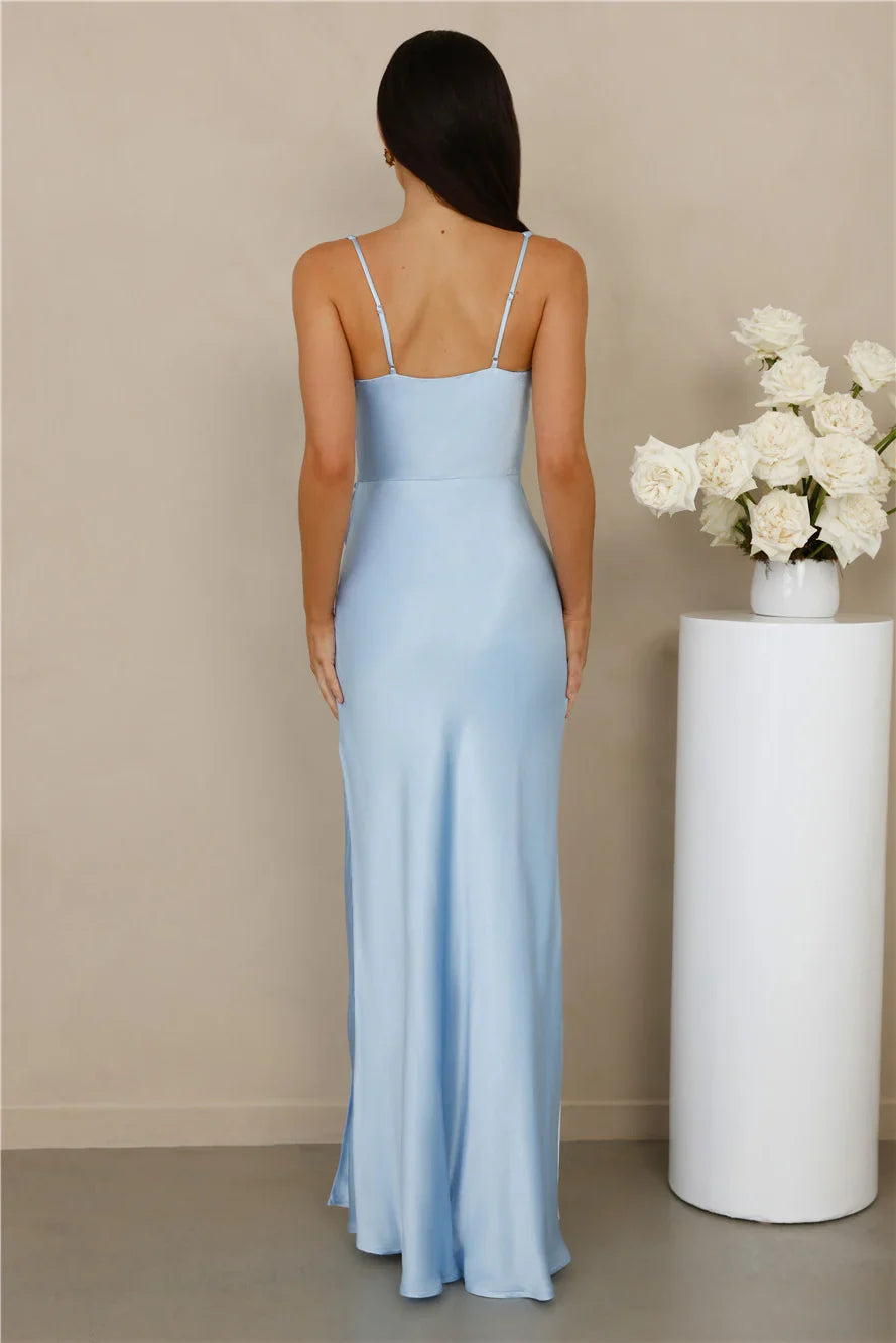 The Evelina Satin Maxi Dress Blue