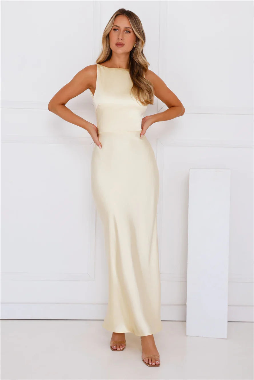 Unveiled Sophistication Satin Maxi Dress Yellow