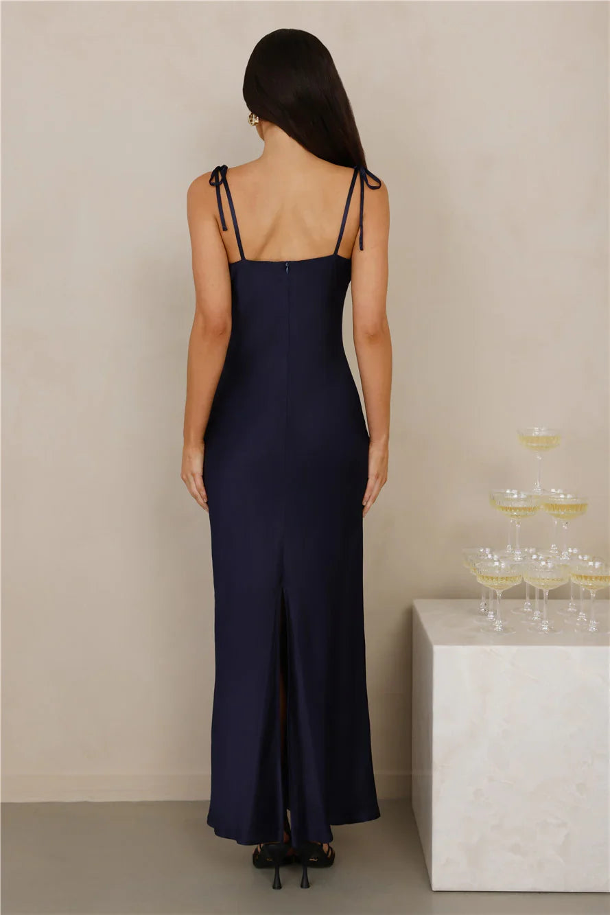 The Penelope Cowl Satin Maxi Dress Navy