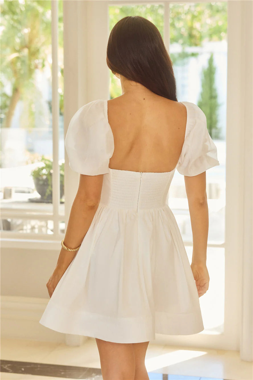 Whispering Luxe Short Sleeve Mini Dress White